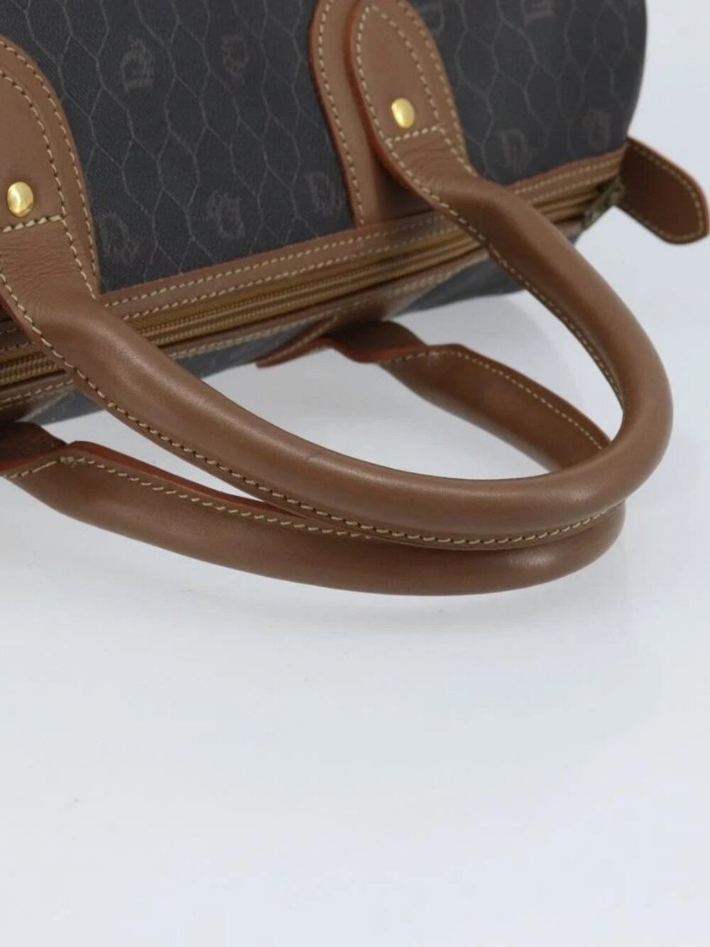 Christian Dior Honeycomb Canvas Hand Bag PVC Black Gold Auth 166851 - Picture 8 of 16